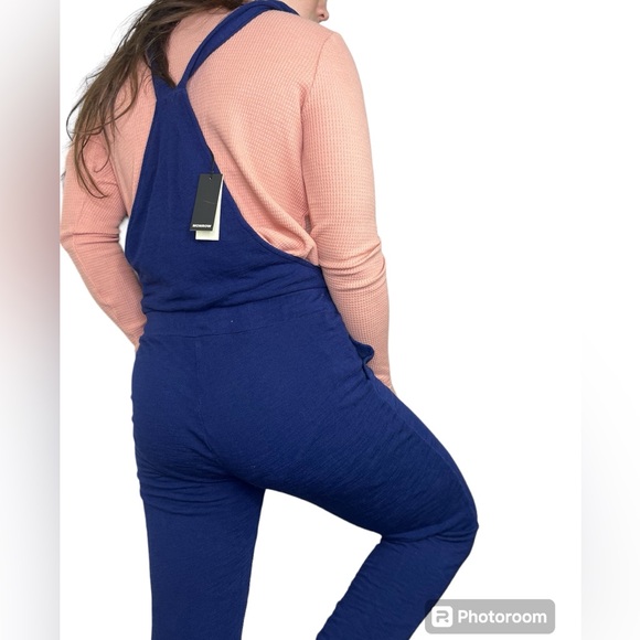 MONROW Knit Casual Overalls in Blue New With Tags Size Large Jumpsuit - Picture 3 of 13